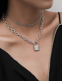 Fashion White K Alloy Lock-shaped Thick Chain Alloy Multilayer Necklace