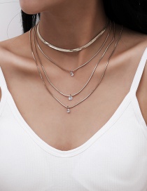 Fashion Golden Crystal Pendant Snake Bone Chain Alloy Multilayer Necklace