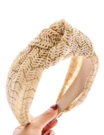 Fashion Beige Gold Wire Straw Raffia Wide-brimmed Headband