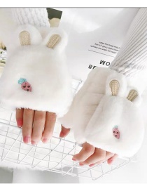 Fashion White Radish Animal Flip Fingerless Plush Thick Warm Gloves