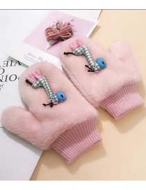 Fashion Giraffe-pink Animal Flip Fingerless Plush Thick Warm Gloves