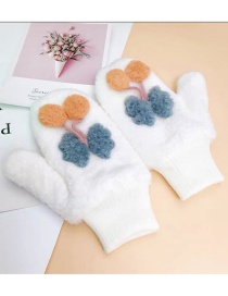 Fashion Butterfly-white Animal Flip Fingerless Plush Thick Warm Gloves