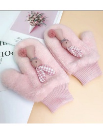 Fashion Ear Rabbit-pink Animal Flip Fingerless Plush Thick Warm Gloves