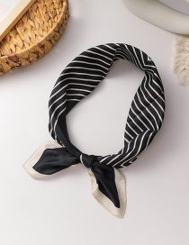 Fashion White Stripes On Black Satin Striped Contrast Silk Scarf