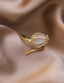 Fashion Golden Opal Tulip Flower Open Ring