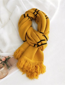 Fashion Yellow Striped Fringed Knitted Wool Scarf