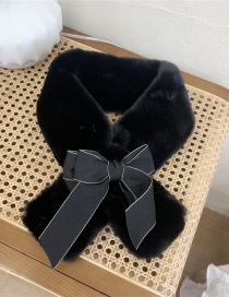 Fashion Black Bowknot Contrast Color Plush Warm Cross Scarf