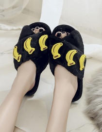 Fashion Black Banana Fruit Cross Plush Flat Slippers