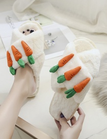 Fashion White Carrot Fruit Cross Plush Flat Slippers