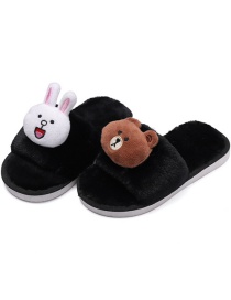 Fashion Black Bunny Bear Plush Non-slip Cotton Slippers For Children