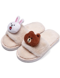 Fashion Beige Bunny Bear Plush Non-slip Cotton Slippers For Children