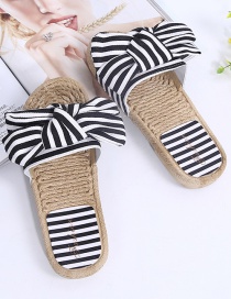 Fashion Black Striped Linen Sandals And Slippers With Bow