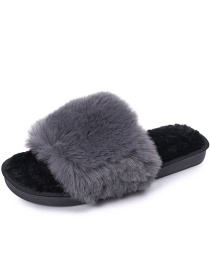 Fashion Gray Plush Non-slip Flat Slippers