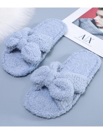 Fashion Gray Plush Slippers With Cross Teddy Hair Bow