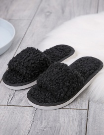 Fashion Black Lamb Wool Flat-bottomed Children S Slippers