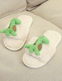 Fashion Beige Little Green Dragon Dinosaur Plush Flat-bottomed Plush Slippers
