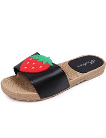 Fashion Black Strawberry Fruit Flat Slippers