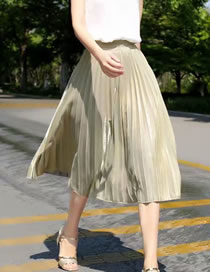 Fashion Khaki Crumpled Elastic Waist Solid Color Pleated Skirt
