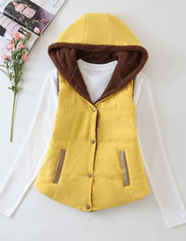 Fashion Yellow Hooded Single-breasted Plus Size Vest Vest