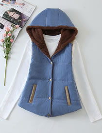 Fashion Blue Hooded Single-breasted Plus Size Vest Vest