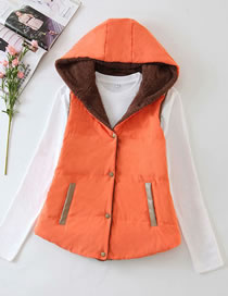 Fashion Orange Hooded Single-breasted Plus Size Vest Vest
