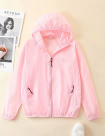 Fashion Pink Hooded Solid Color Loose Sun Protection Clothing