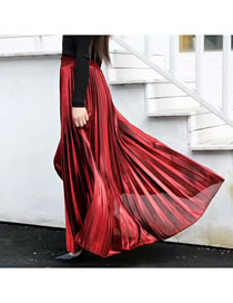 Fashion Red Pleated Elastic Waist Plus Size Skirt
