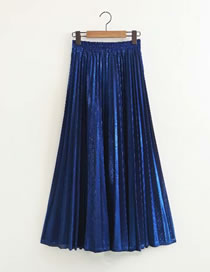Fashion Blue Pleated Elastic Waist Plus Size Skirt