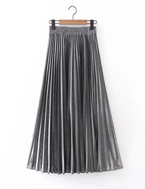 Fashion Silver Pleated Elastic Waist Plus Size Skirt