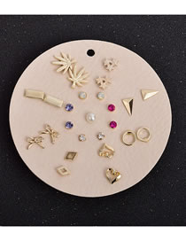Fashion Golden Geometric Polygon Alloy Diamond Earring Set
