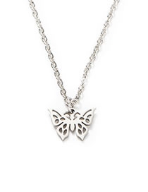 Fashion Just Color Butterfly Titanium Steel Fully Polished Laser Cut Butterfly Necklace