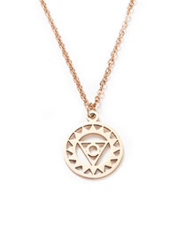Fashion Rose Gold Chakra Triangle + Circle Titanium Steel Seven-wheel Lotus Hollow Geometric Necklace