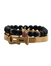 Fashion Golden Suit Titanium Steel Frosted Stone Crown Bracelet Bracelet Set