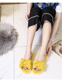 Fashion Yellow Bowknot Flat-heel Soft-soled Non-slip Fabric Slippers