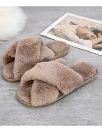 Fashion Brown Cross Plush Slip-toe Indoor Slippers