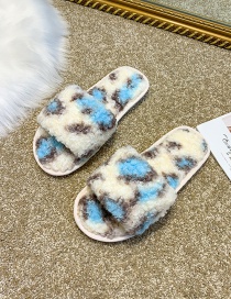 Fashion Lamb Lake Blue Leopard Leopard-print Lambswool Open-toed Flat Slippers