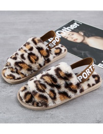 Fashion Beige Leopard Elastic Band Leopard Print Plush Open-toed Flat Slippers