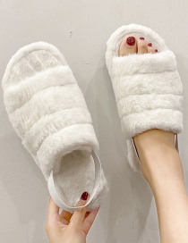 Fashion White Plush Open-toed Flat Elastic Flat Slippers