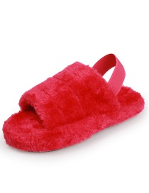 Fashion Red Plush Open-toed Flat Elastic Flat Slippers