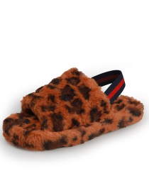 Fashion Brown Leopard Plush Open-toed Flat Elastic Flat Slippers