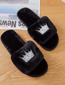 Fashion Black Home Slip-resistant Crown Plush Slippers