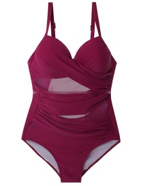 Fashion Red Wine Cover Belly Open Back Small Chest Gathered One-piece Swimsuit