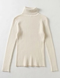 Fashion Beige Solid Color Turtleneck Slim-fit Sweater