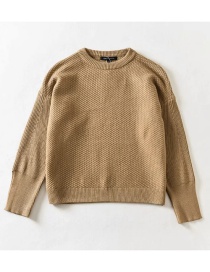 Fashion Ginger Solid Color Round Neck Loose Knit Pullover