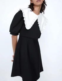 Fashion Black Contrasting Collar Knitted Dress