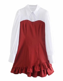 Fashion Red Contrasting Color Ruffled Dress