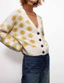 Fashion Color Jacquard V-neck Single-breasted Knitted Jacket