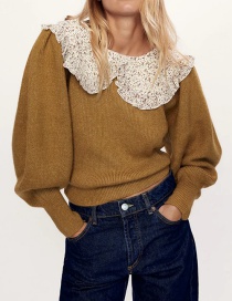 Fashion Brown Contrasting Collar Printed Sweater