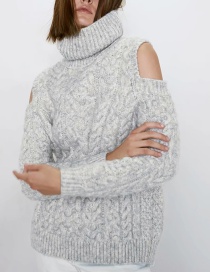 Fashion Gray Eight-strand Woven Off-shoulder High Neck Sweater