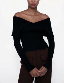 Fashion Black One-shoulder Long-sleeved Tight Knit Top